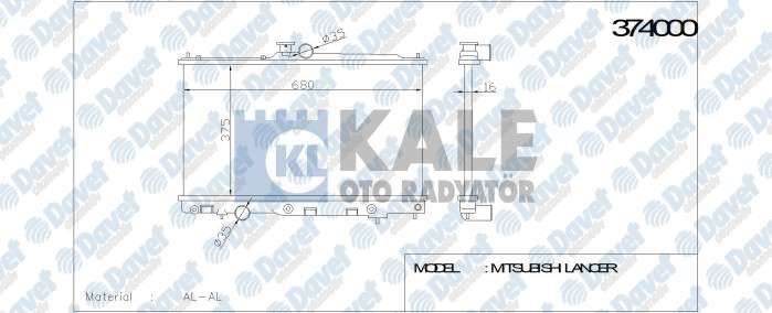 KALE 374000 Su Radyatoru Mitsubishi Lancer (Al/Pl/Brz) (685x375x16) (Manuel)
